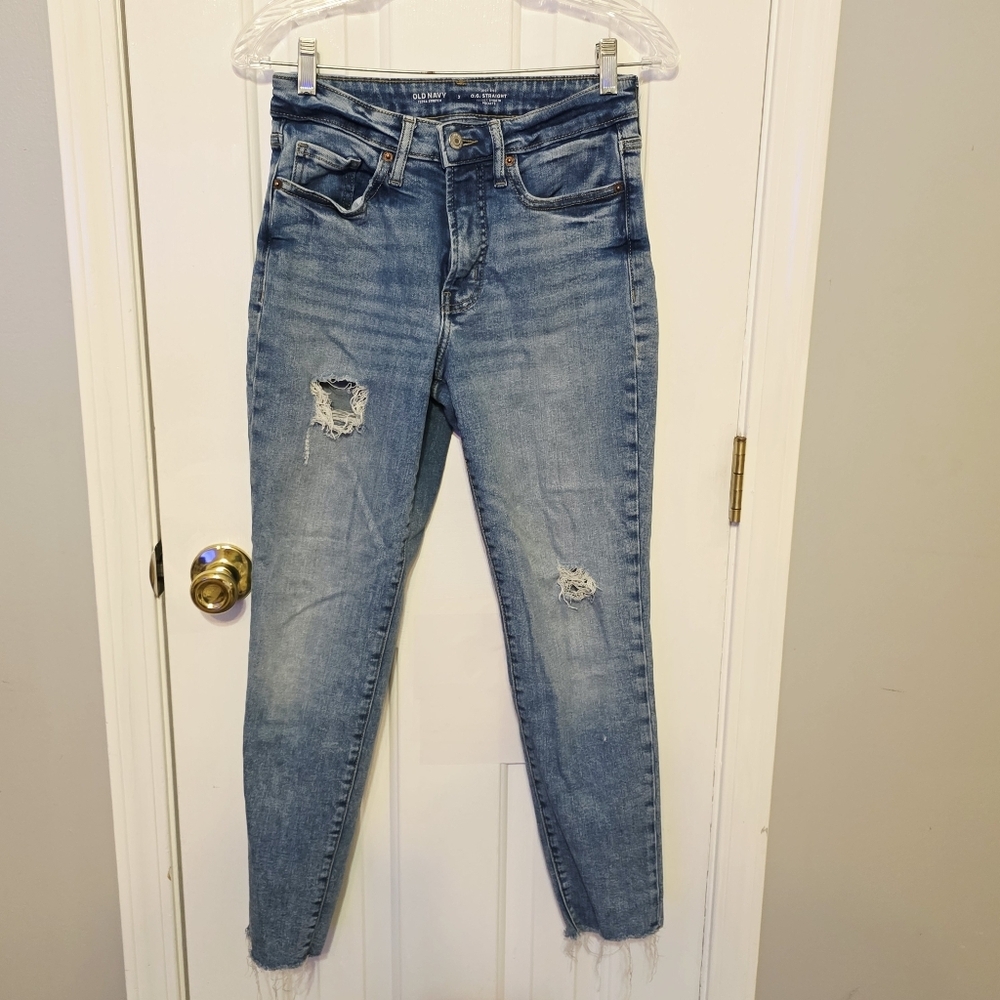 Old Navy OG Straight Distressed Blue Ankle Cropped Jeans 2